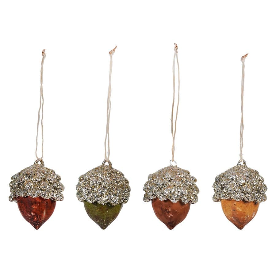 Fall Glittered Acorn Mini Ornaments Set/4