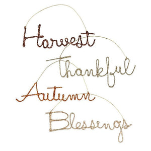 Fall Wire Word Sign Ornaments Set/4