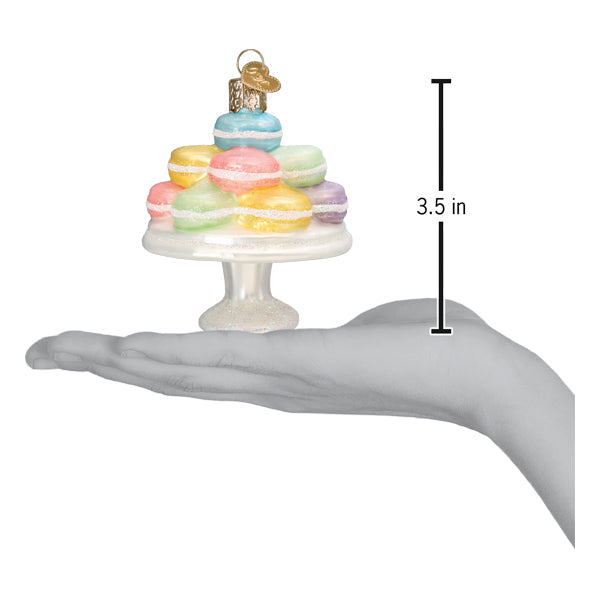 Fancy macarons ornament featuring colorful multi-tiered yellow macaroon ornament with gold clasp figural lighted decor