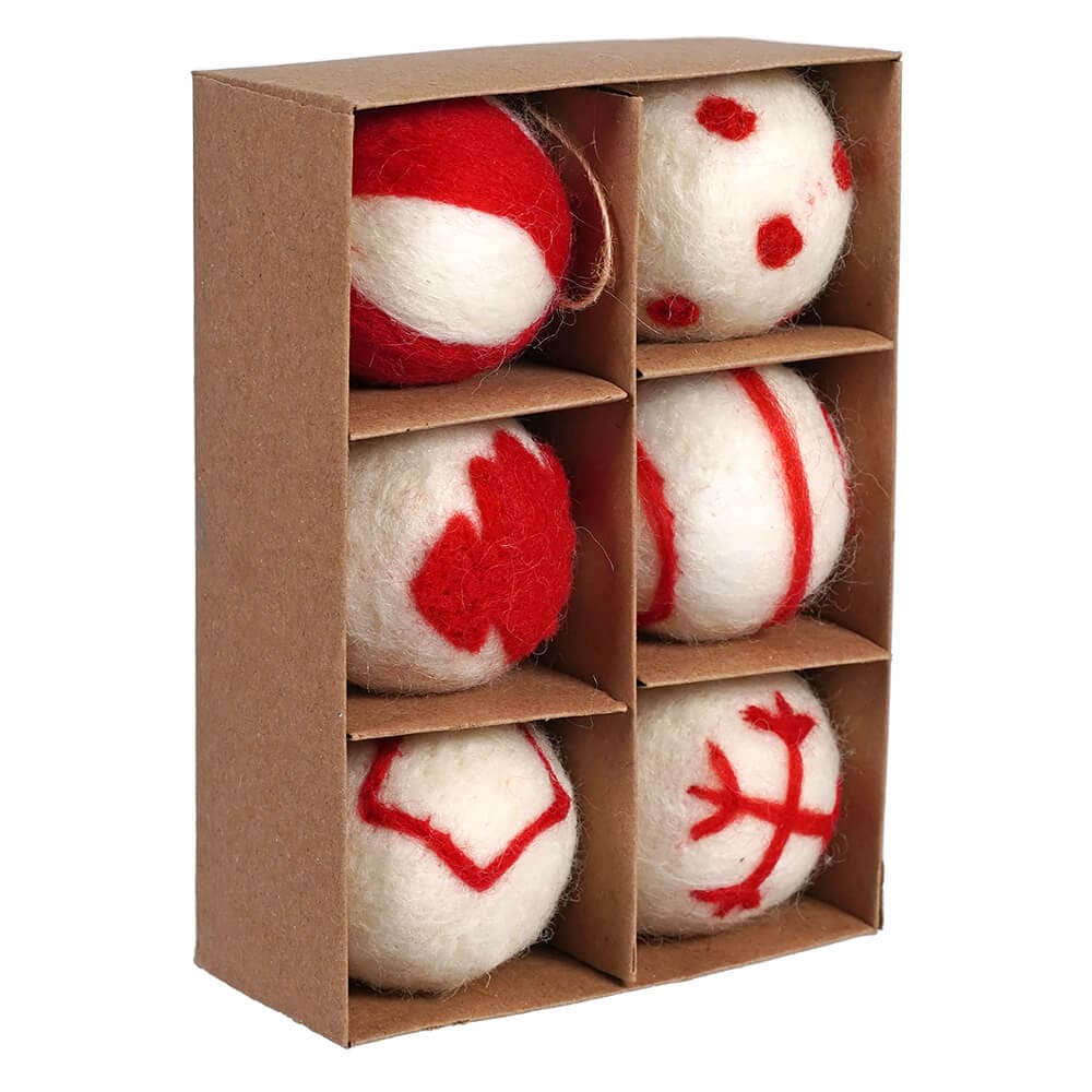 Felt Tufted Red & White Holiday Ornaments Set/6 - Ornaments