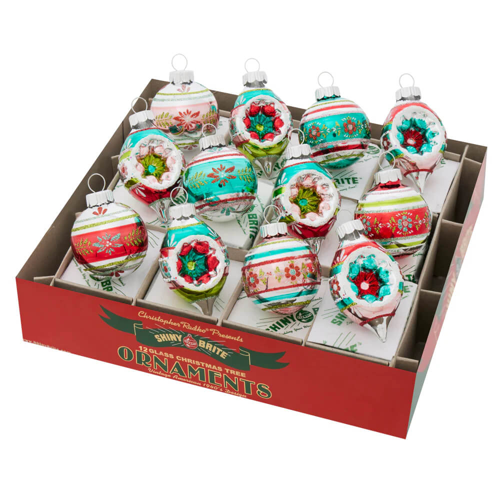 Festive Fete Decorated Indent & Round Ornaments Set/12 - Ornaments