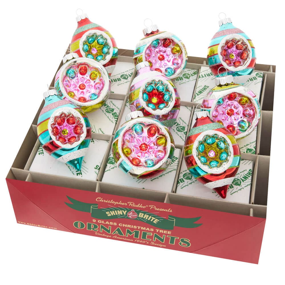 Festive Fete Decorated Round & Reflector Tulip Ornaments Set/9 - Ornaments