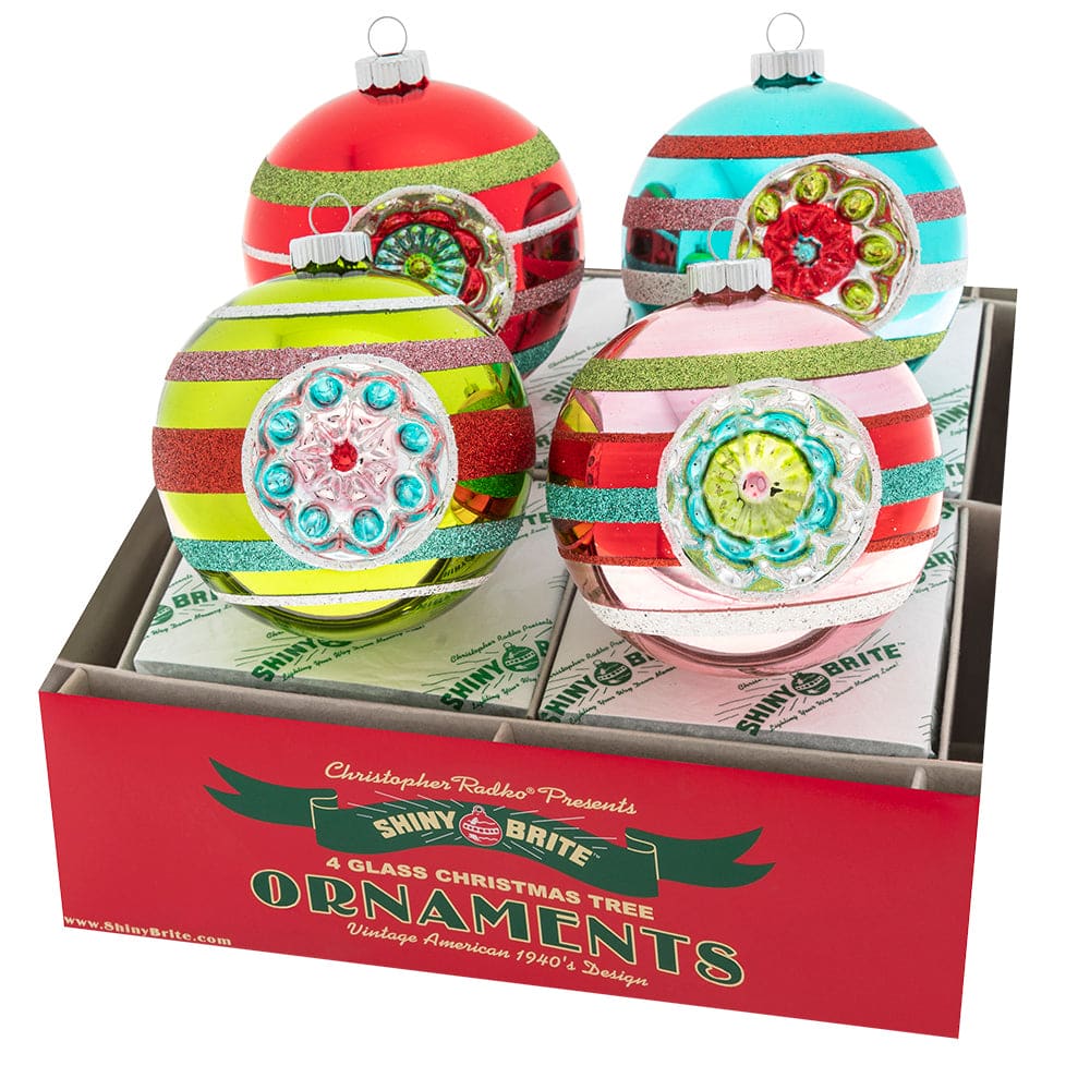 Festive Fete Reflector Round Ornaments Set/4