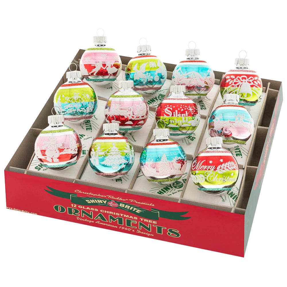 Festive Fete Signature Flocked Round Ornaments Set/12