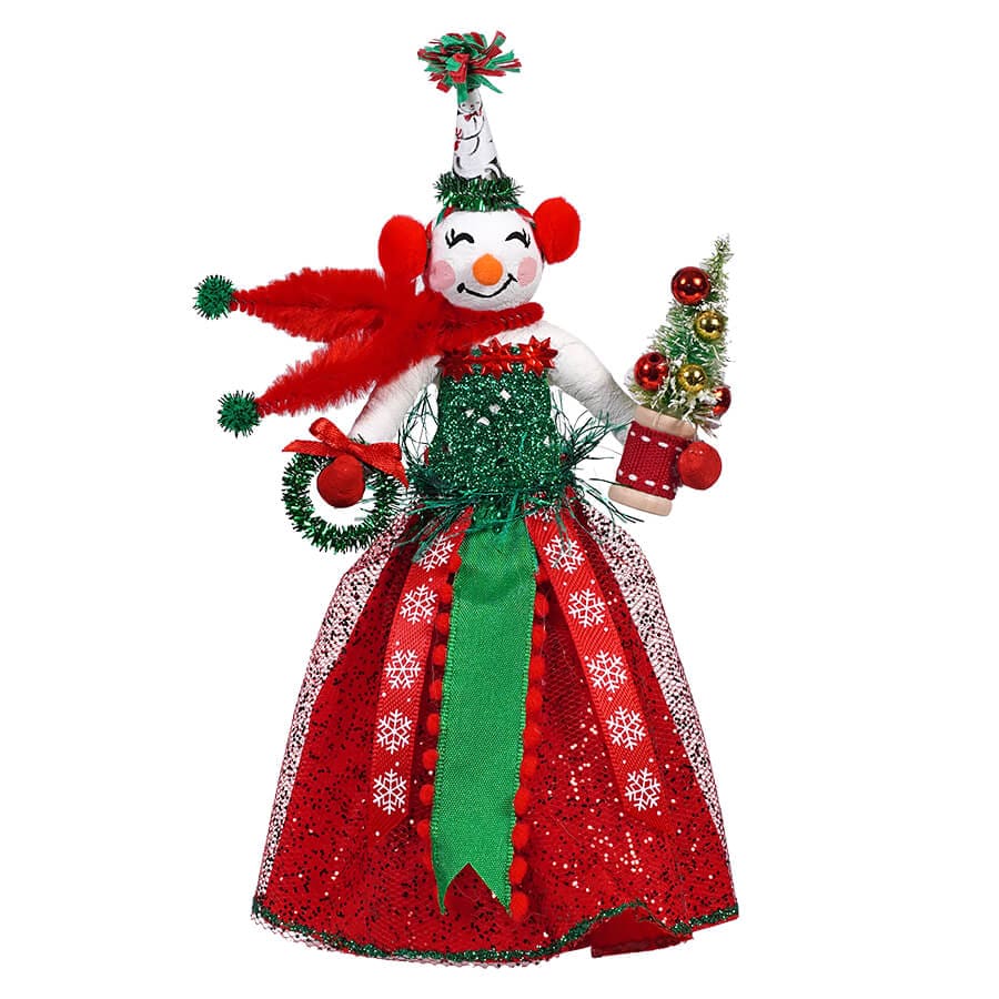 Festive Red & Green Spun Cotton Snow Woman Tree Topper