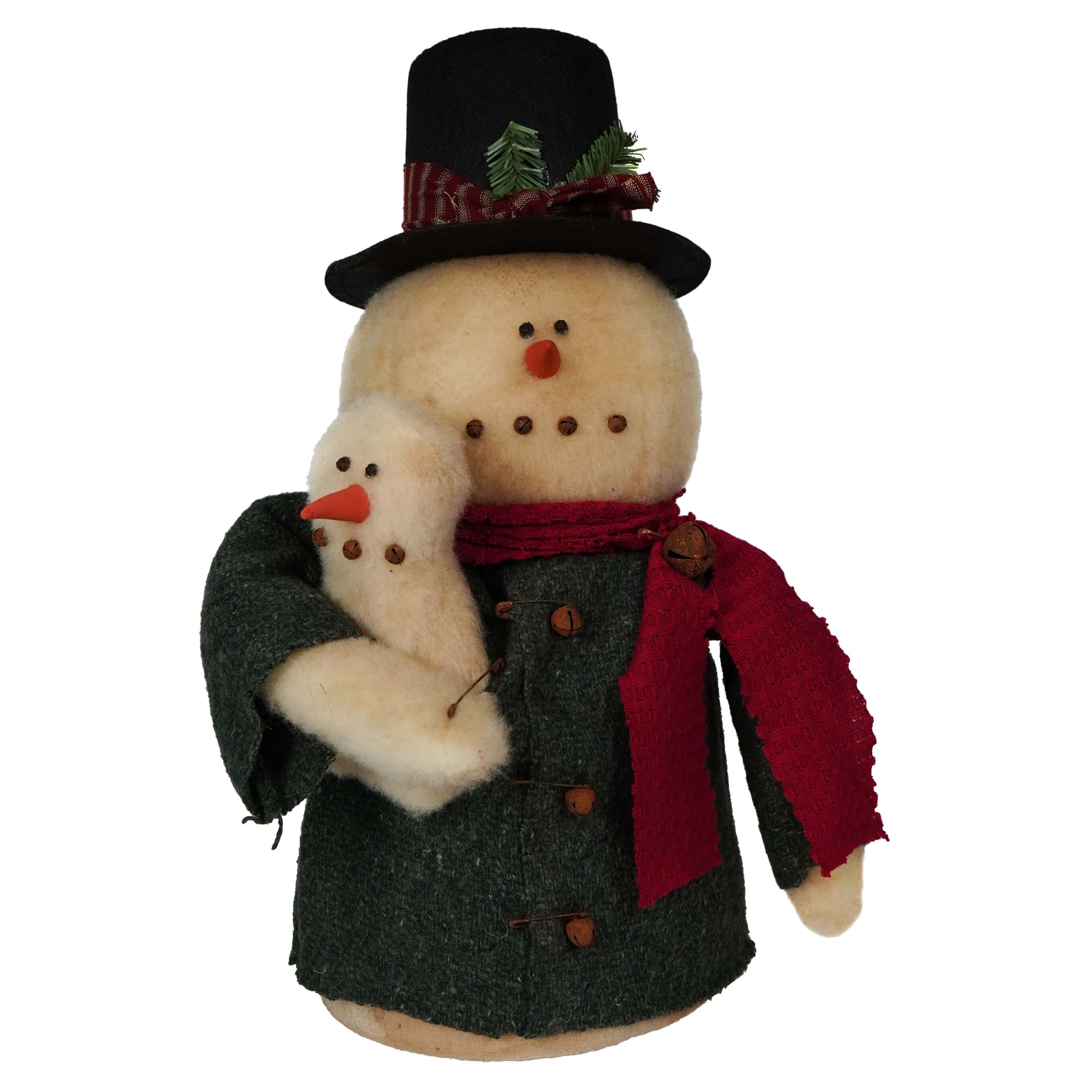 Festive Snowman Wearing Top Hat Holding Doll