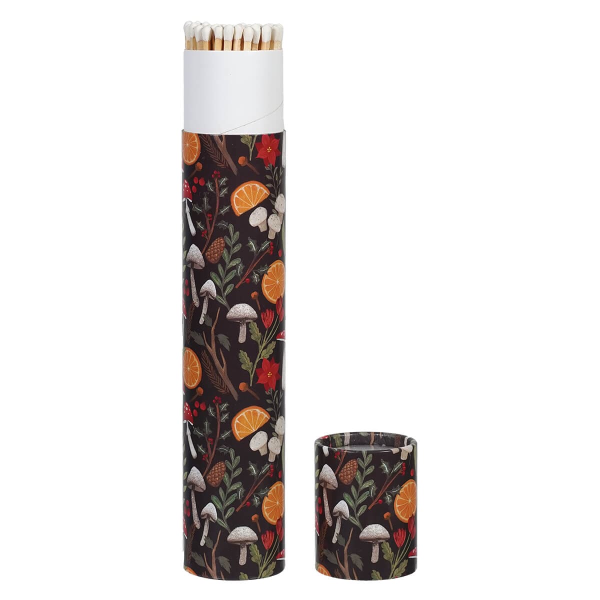 Fireplace Safety Matches in Decorated Black Tube Matchbox - Christmas