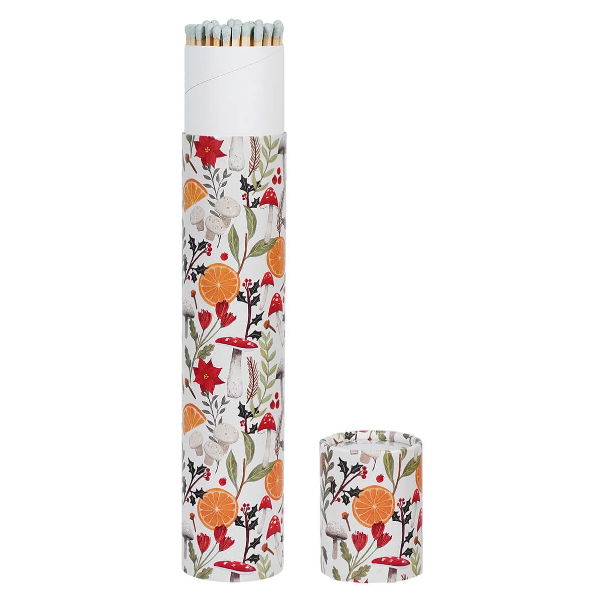 Fireplace Safety Matches in Decorated White Tube Matchbox - Christmas