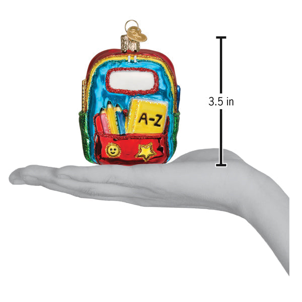 Colorful glass first day of school backpack ornament with rainbow trim smiling face star decals perfect for tabletop decor