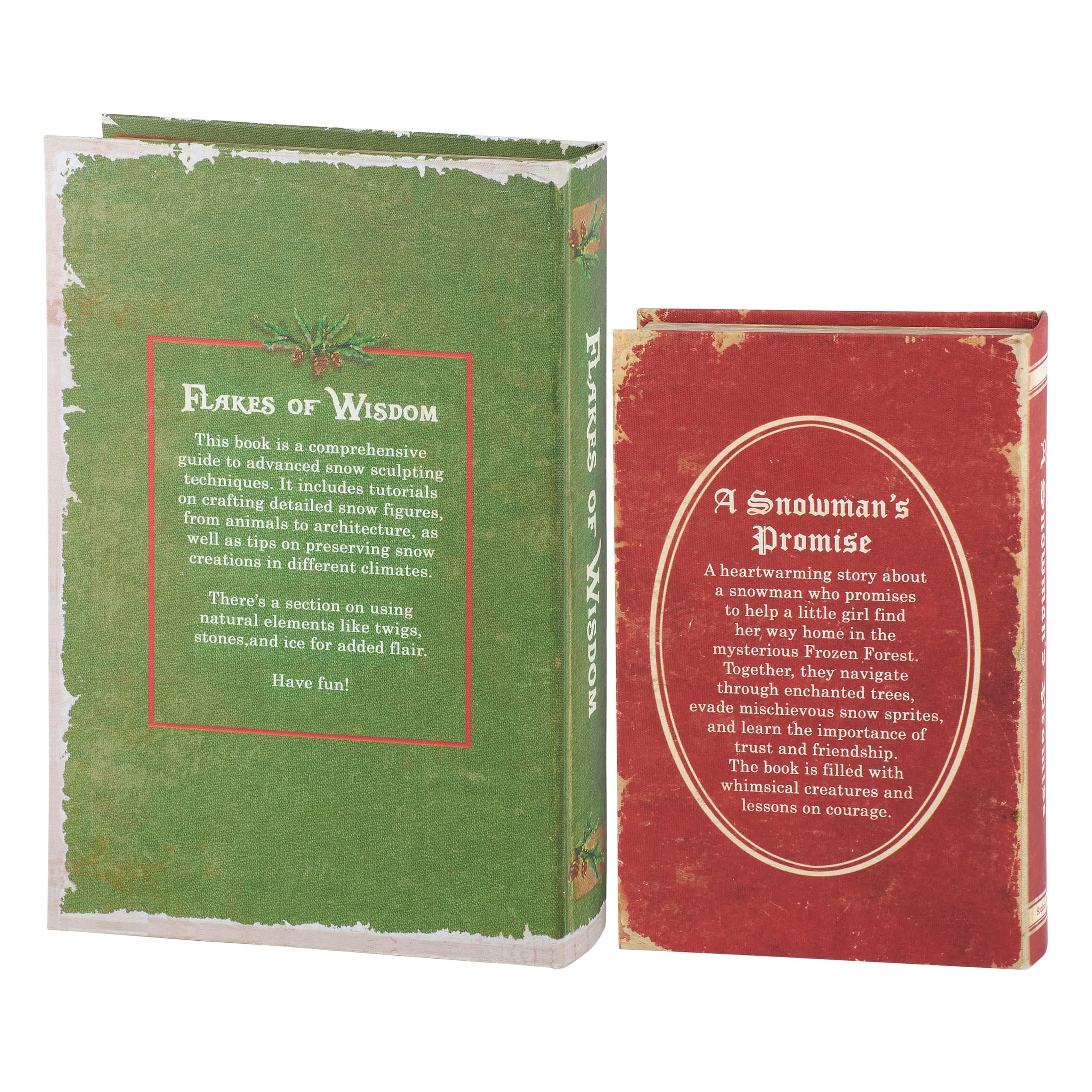 Two decorative flakes of wisdom book box set by dan dipaolo featuring green textured and red oval design christmas box sign