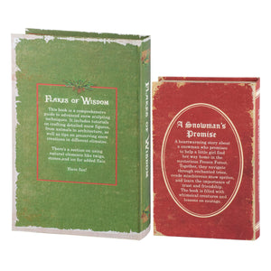 Two decorative flakes of wisdom book box set by dan dipaolo featuring green textured and red oval design christmas box sign