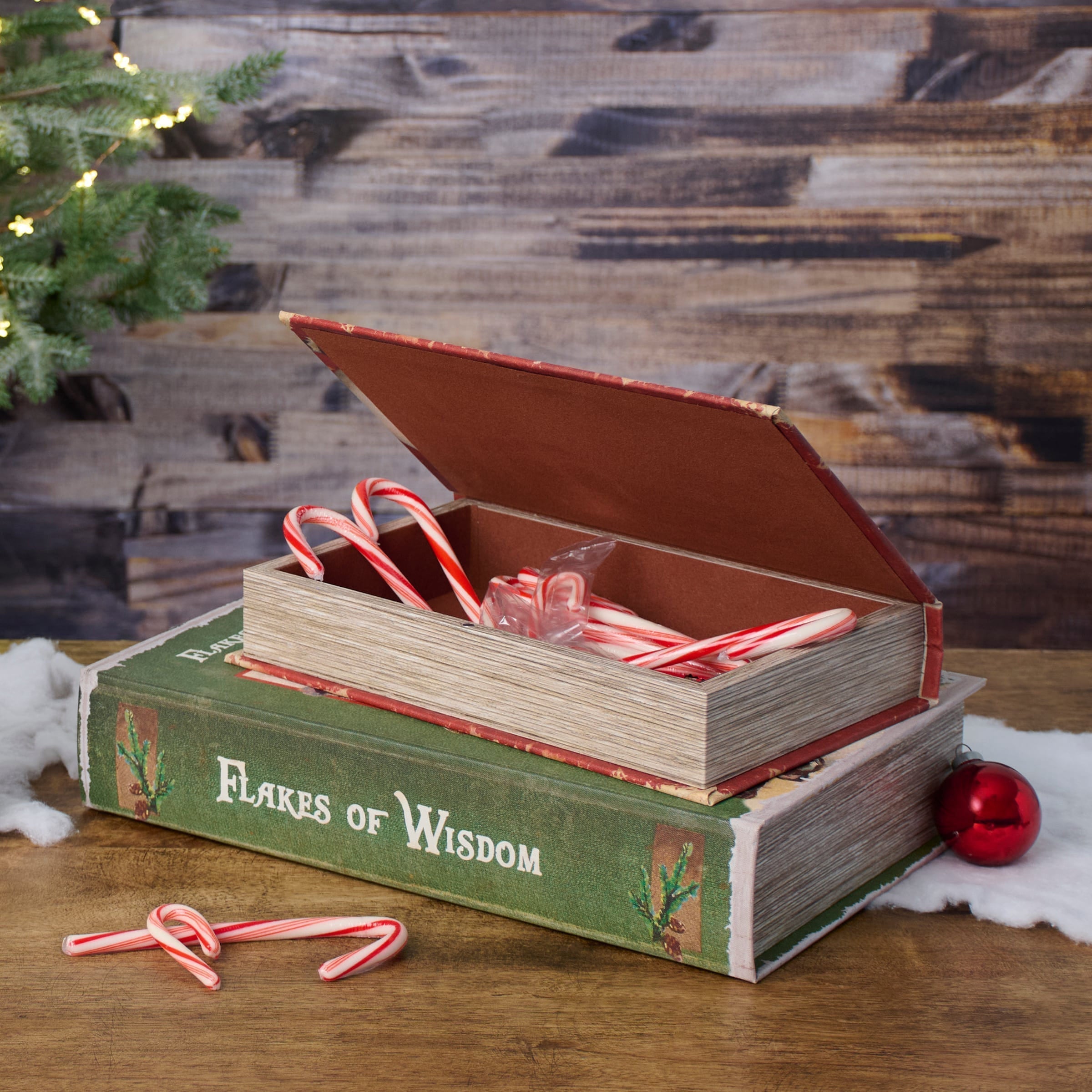 Vintage flake of wisdom book box set by dan dipaolo with red green faux leather and brown fabric for christmas decorations ornaments