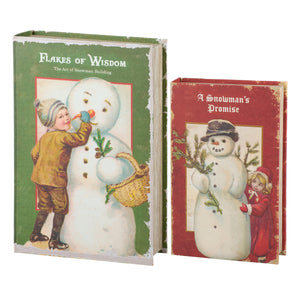 Two vintage-style decorative bookends with dan dipaolo snowmen covers green flakes of wisdom red a snowmans promise perfect christmas decorations & ornaments