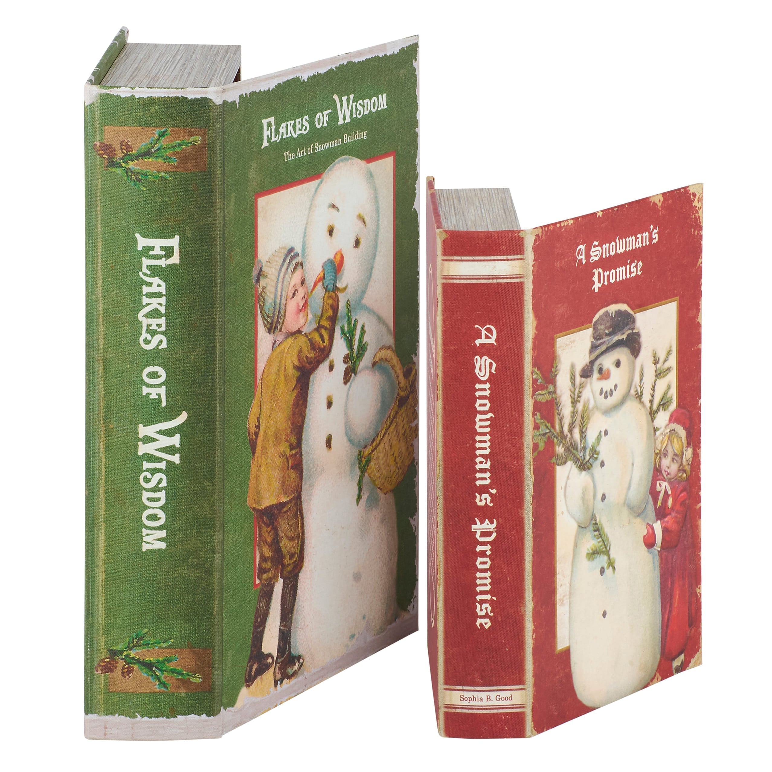 Two decorative vintage-style christmas box sign book boxes by dan dipaolo with snowman designs for decorations & ornaments