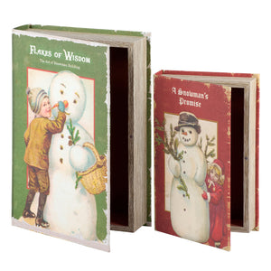Vintage flake of wisdom book box set with distressed green and red covers featuring classic snowman by dan dipaolo perfect for christmas decorations & ornaments