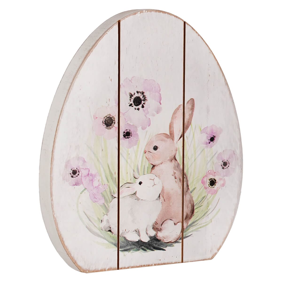 Floral Easter Bunnies Egg Shaped Decor