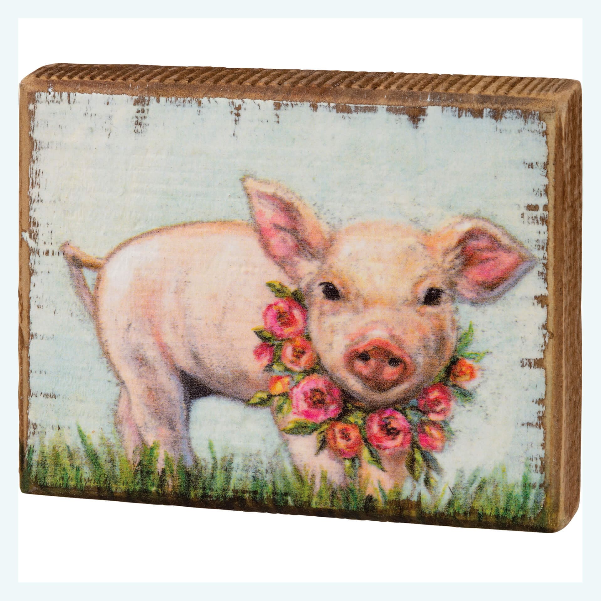 Floral Piglet Block Sign - Easter