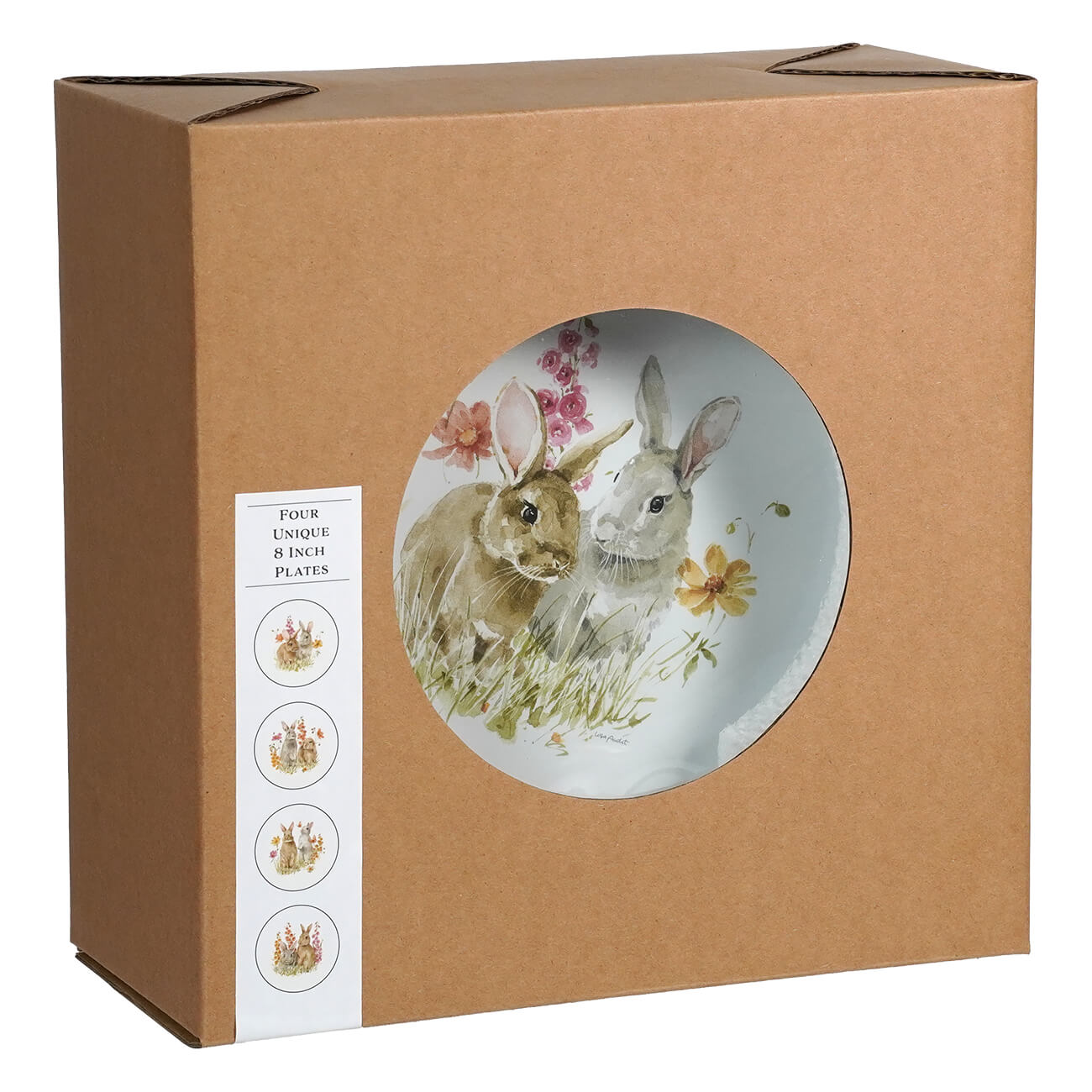 A delicate porcelain flower bunnies stoneware plate with lisa audit watercolor bunnies amidst pink and yellow flowers