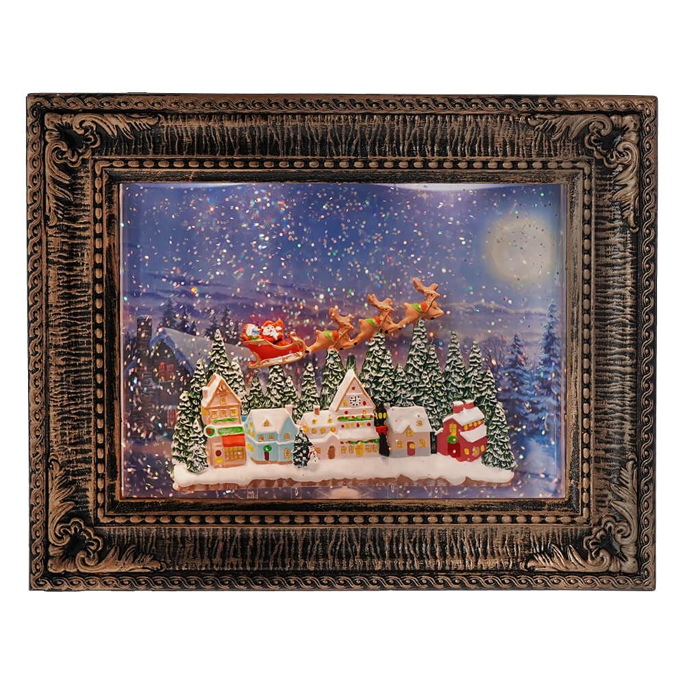 Flying Santa Lighted Water Picture Frame