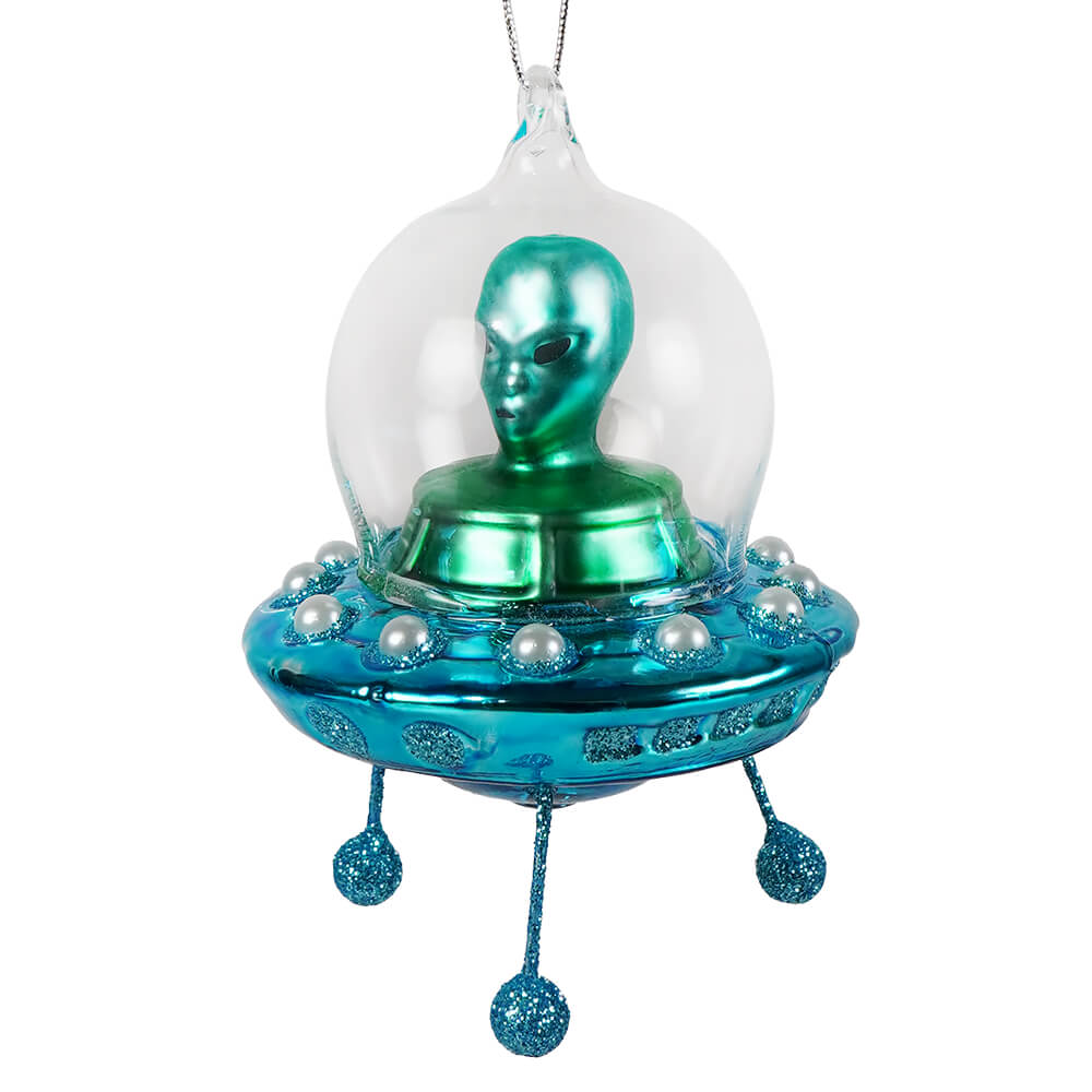 浮き玉　緑色のガラス浮き玉　珍品 激レア UFO型　スリーピースモールド Flying UFO Glass Ornament by Cody Foster – Traditions