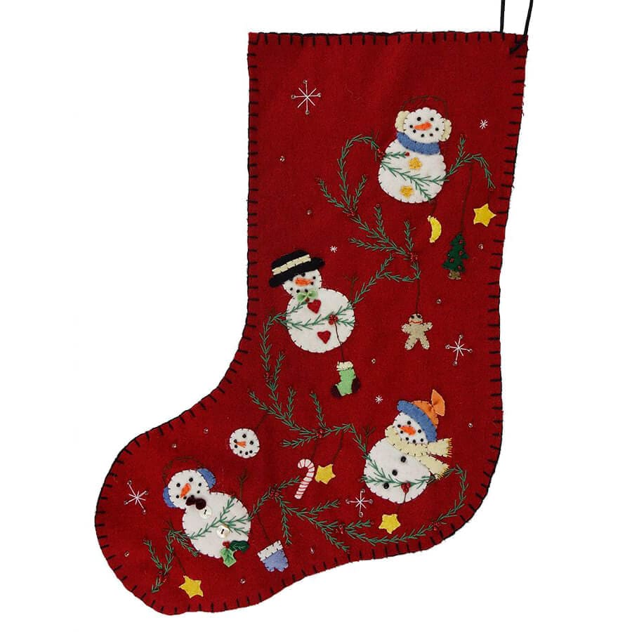 Four Snowmen Red Stocking