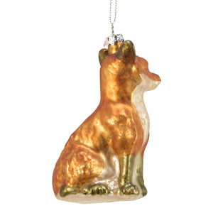 Fox glass ornament with translucent amber finish and detailed metallic accents offers a vintage-inspired finish