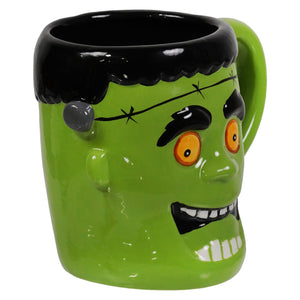 Green ceramic frankenstein monster mug with black hair orange eyes and stitched face perfect for joe spencer figural decor hag 3d mugs
