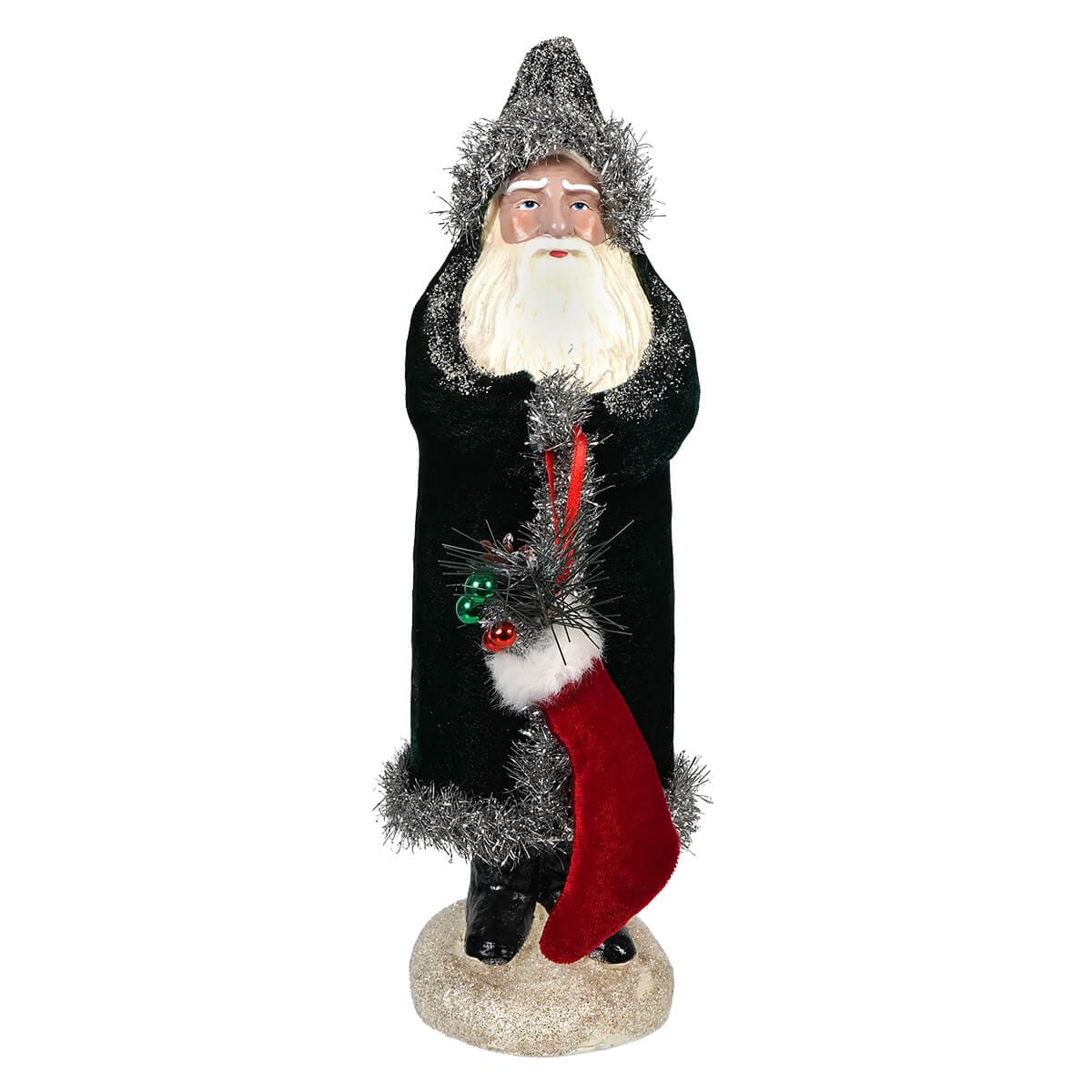 Frosted Evergreen Velvet Belsnickle Santa - Christmas