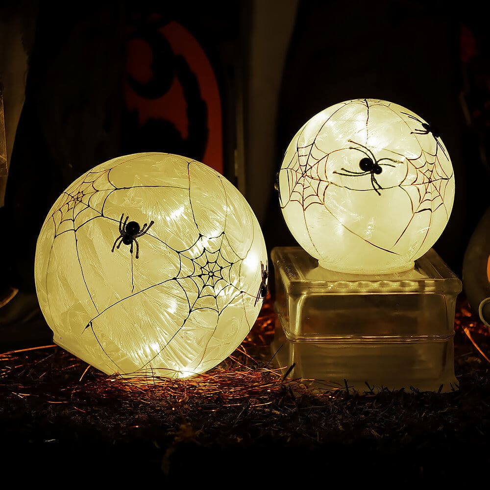 Frosted Glass LED Spider Web Globes Set/2