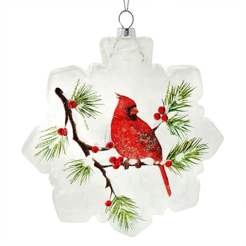 Frosted Glass Snowflake Cardinal Ornament - Ornaments