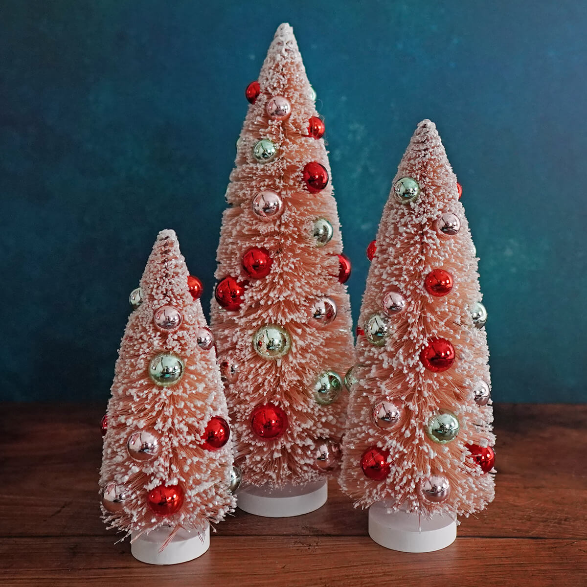 Frosted & Glittered Pink Ornamented Sisal Trees Set/3 - Christmas