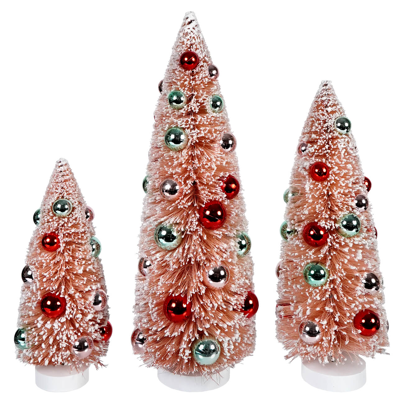 Frosted & Glittered Pink Ornamented Sisal Trees Set/3 - Christmas