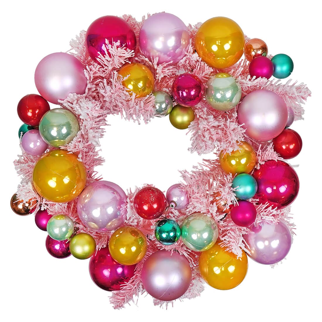 Frosted & Ornamented Pink Flocked Wreath - Christmas