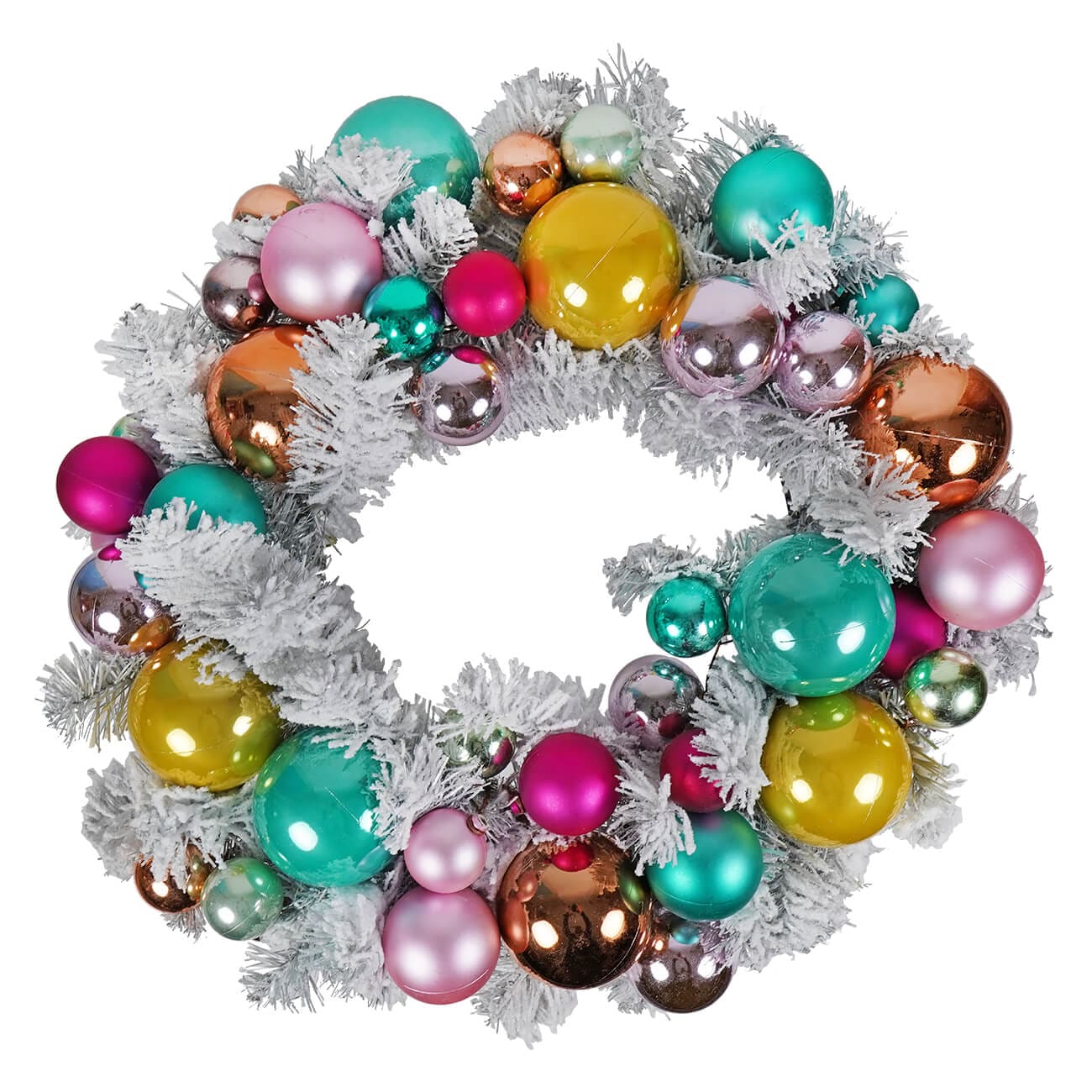 Frosted & Ornamented Silver Flocked Wreath - Christmas