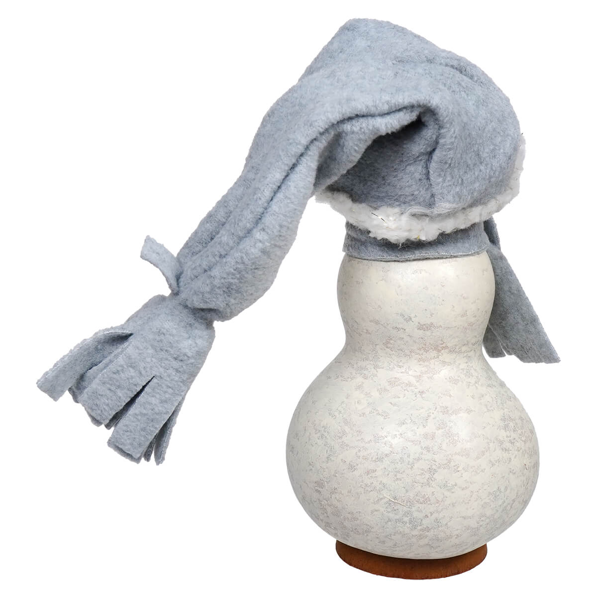 Frostworth small girl snowman gourd with light gray felt hat and white faux fur scarf for meadowbrooke large snowman decor