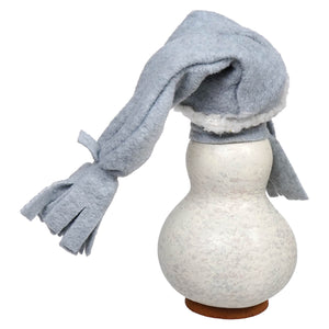 Frostworth small girl snowman gourd with light gray felt hat and white faux fur scarf for meadowbrooke large snowman decor