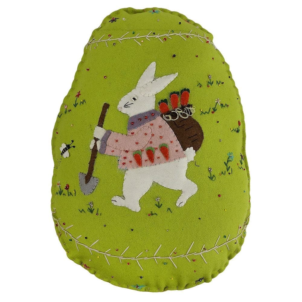 Gardener Bunny On Green Egg Pillow