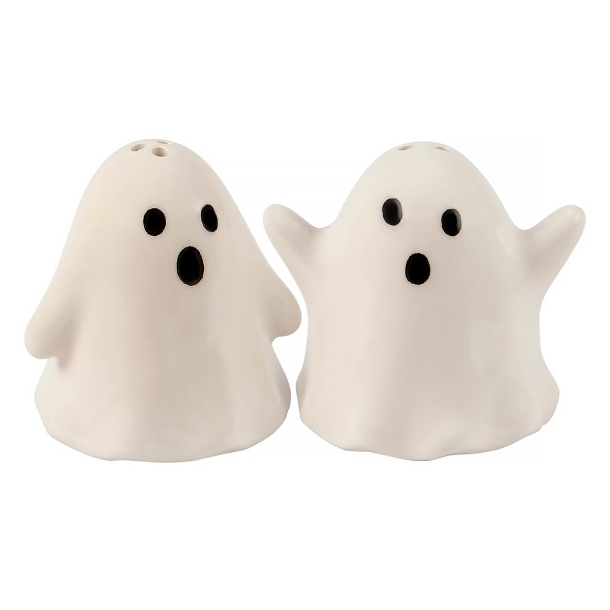 White ceramic ghost salt and pepper shakers with black eyes and mouths halloween ghost figures set of 2