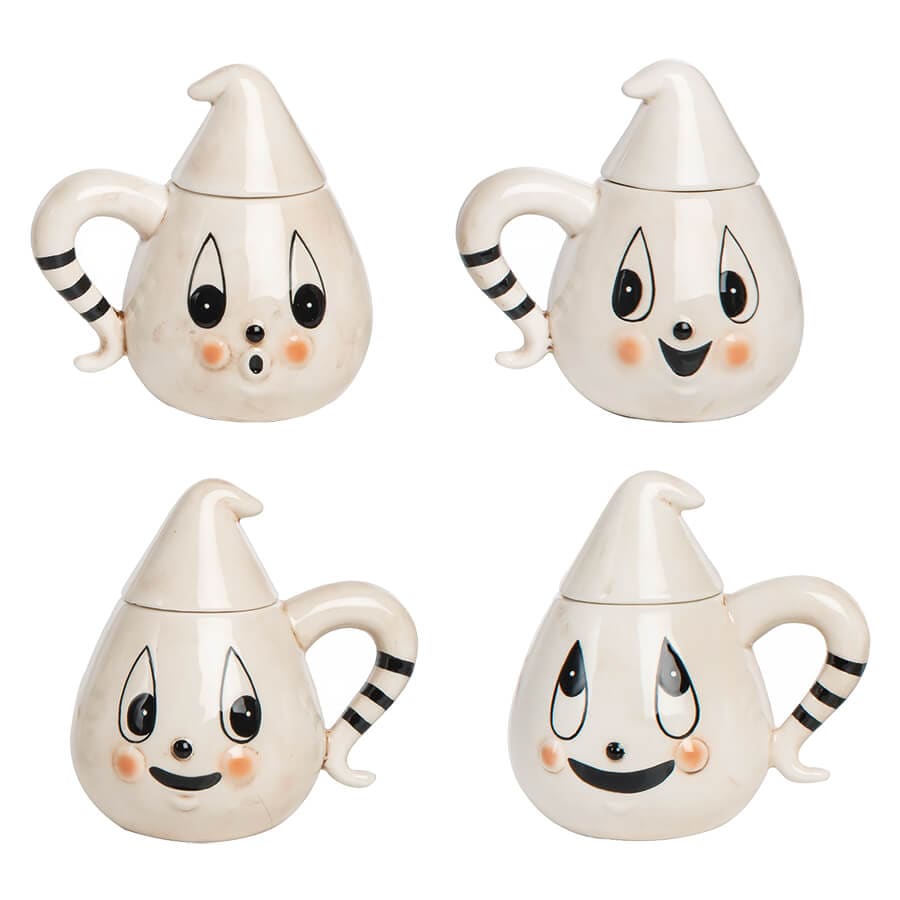 Ghost Teacups w/Lids Set/4