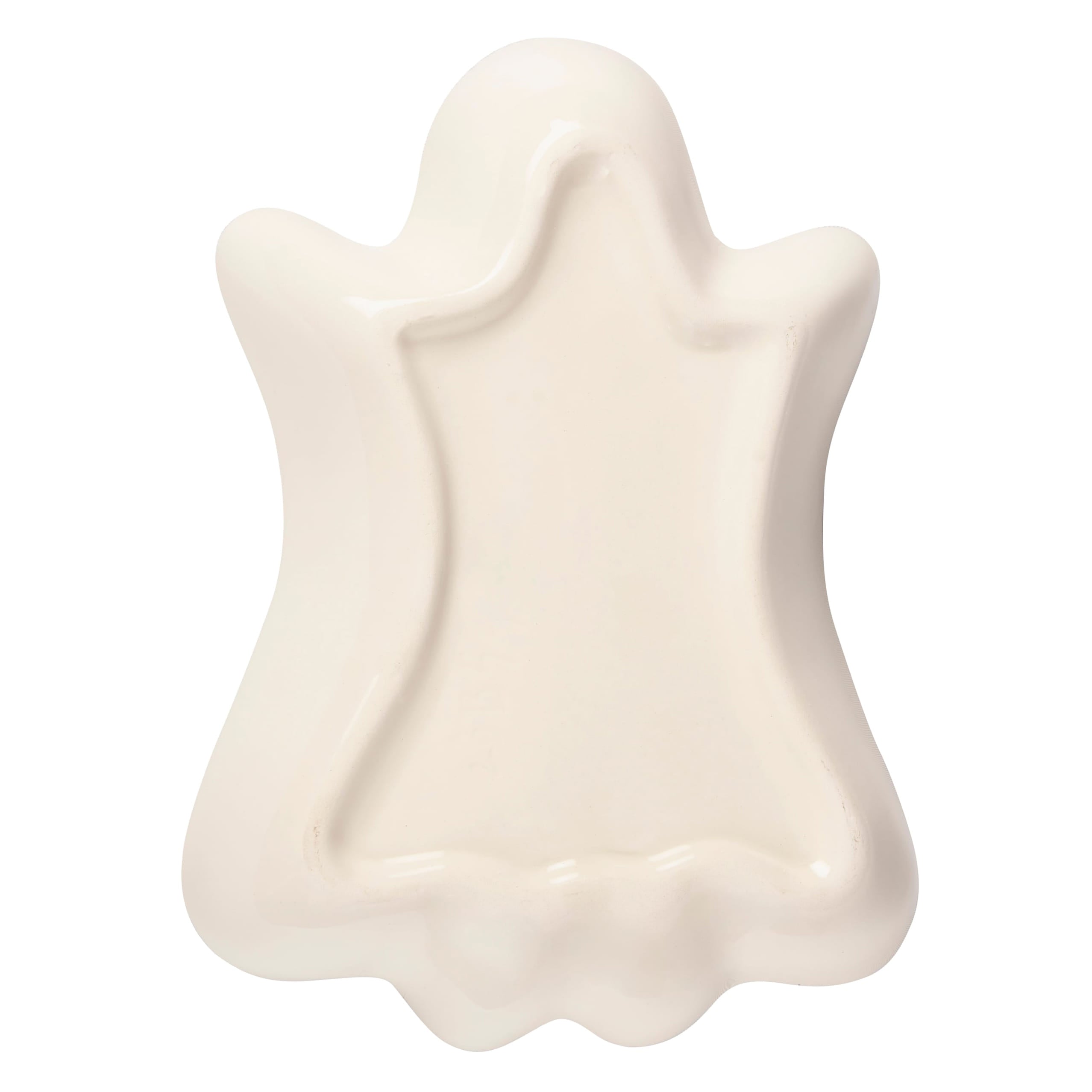 Cream-colored ceramic ghost shape trinket dish perfect as a spooky halloween décor ghost tray accessory