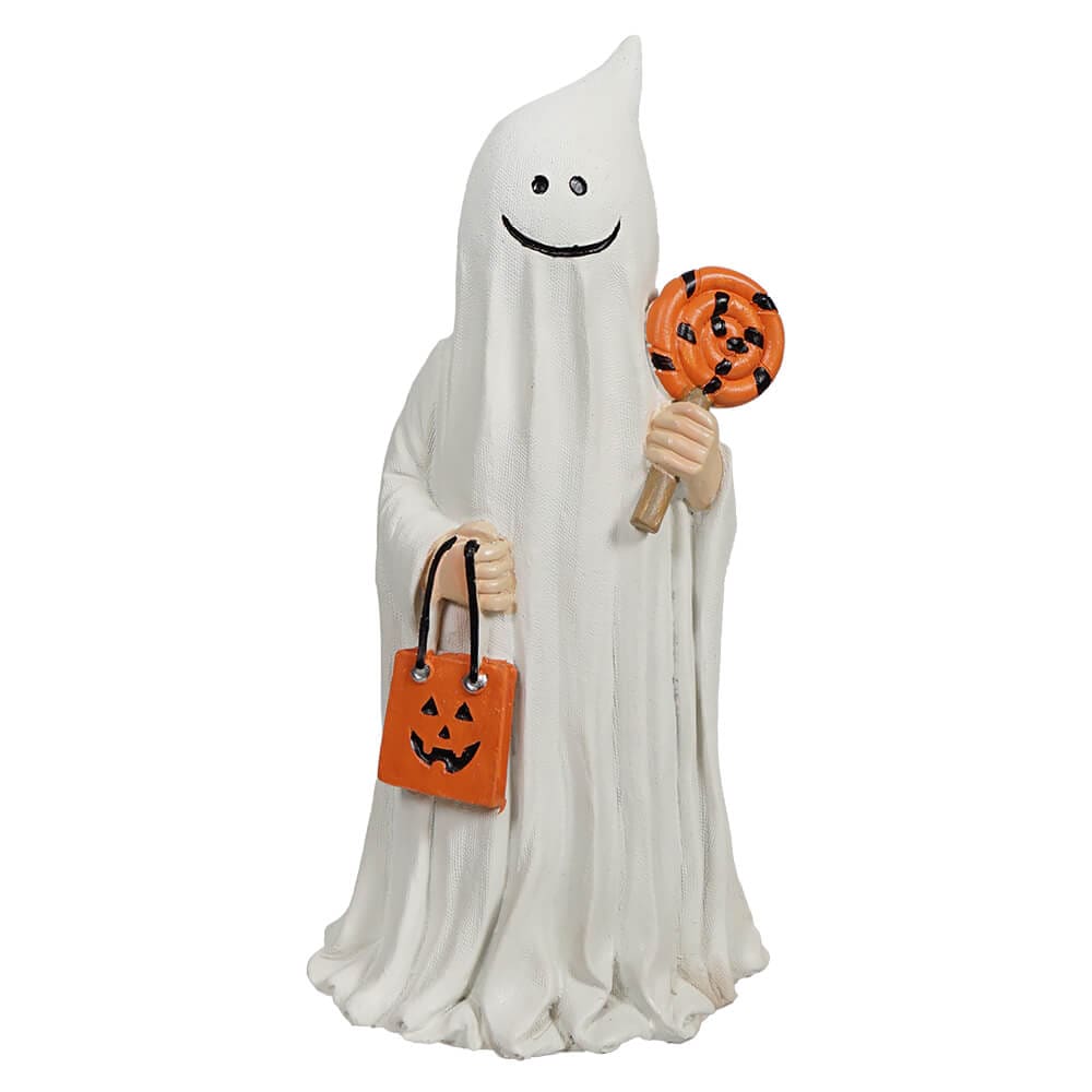 Ghost Trick-Or-Treater Holding Sucker & Pumpkin Bag