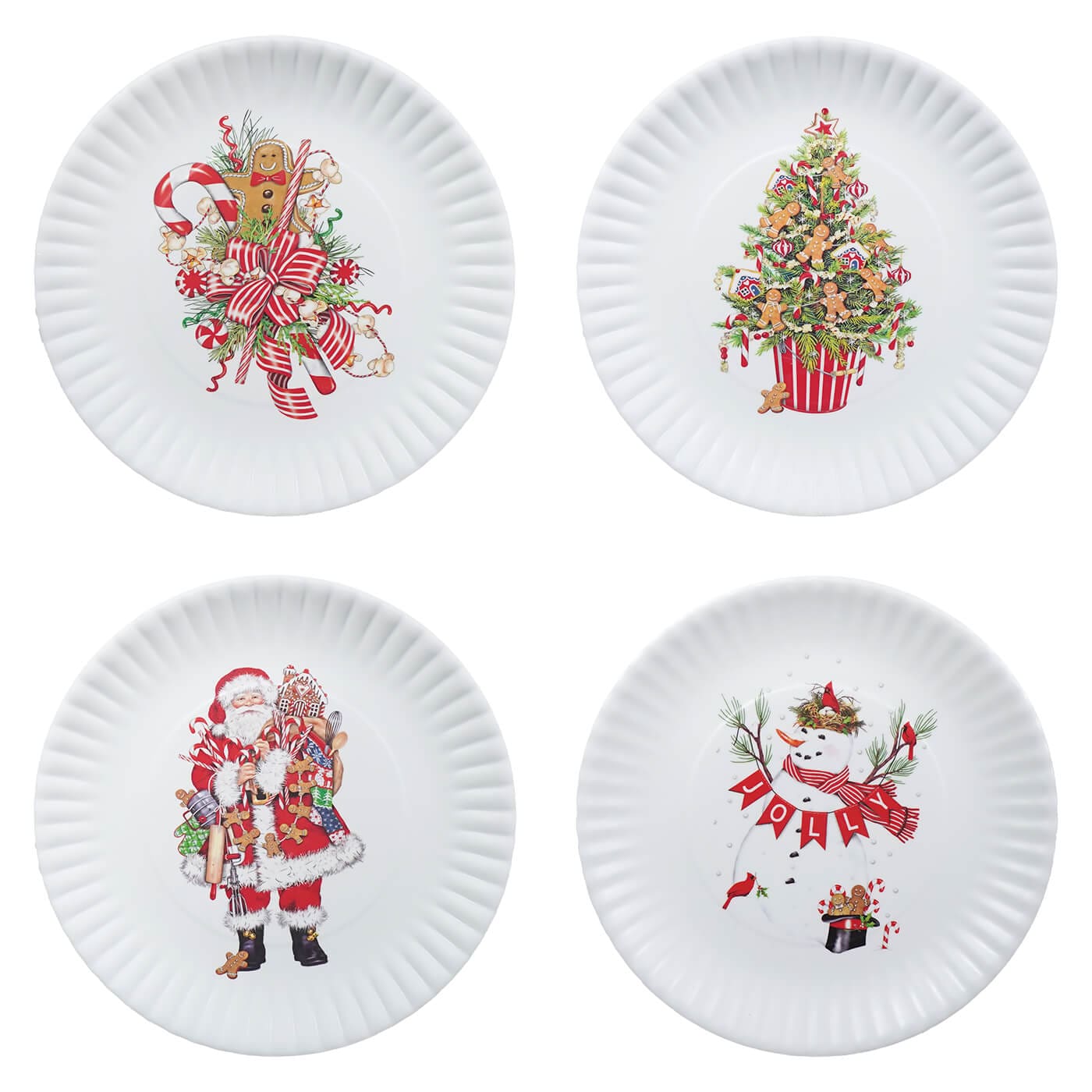 Gingerbread & Candy Cane Melamine Plates Set/4 - Christmas