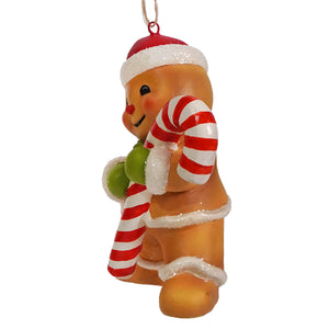 Festive gingerbread george ornament with santa hat red white candy cane and green candies figural decor by bethany lowe