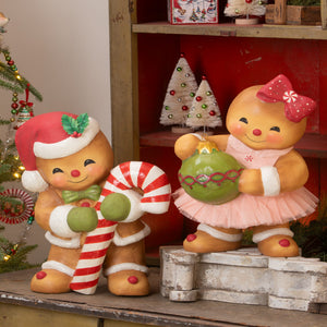 Gingerbread george gingerbread man and girl figurines in festive holiday attire perfect for gingerbread decor by bethany lowe designs