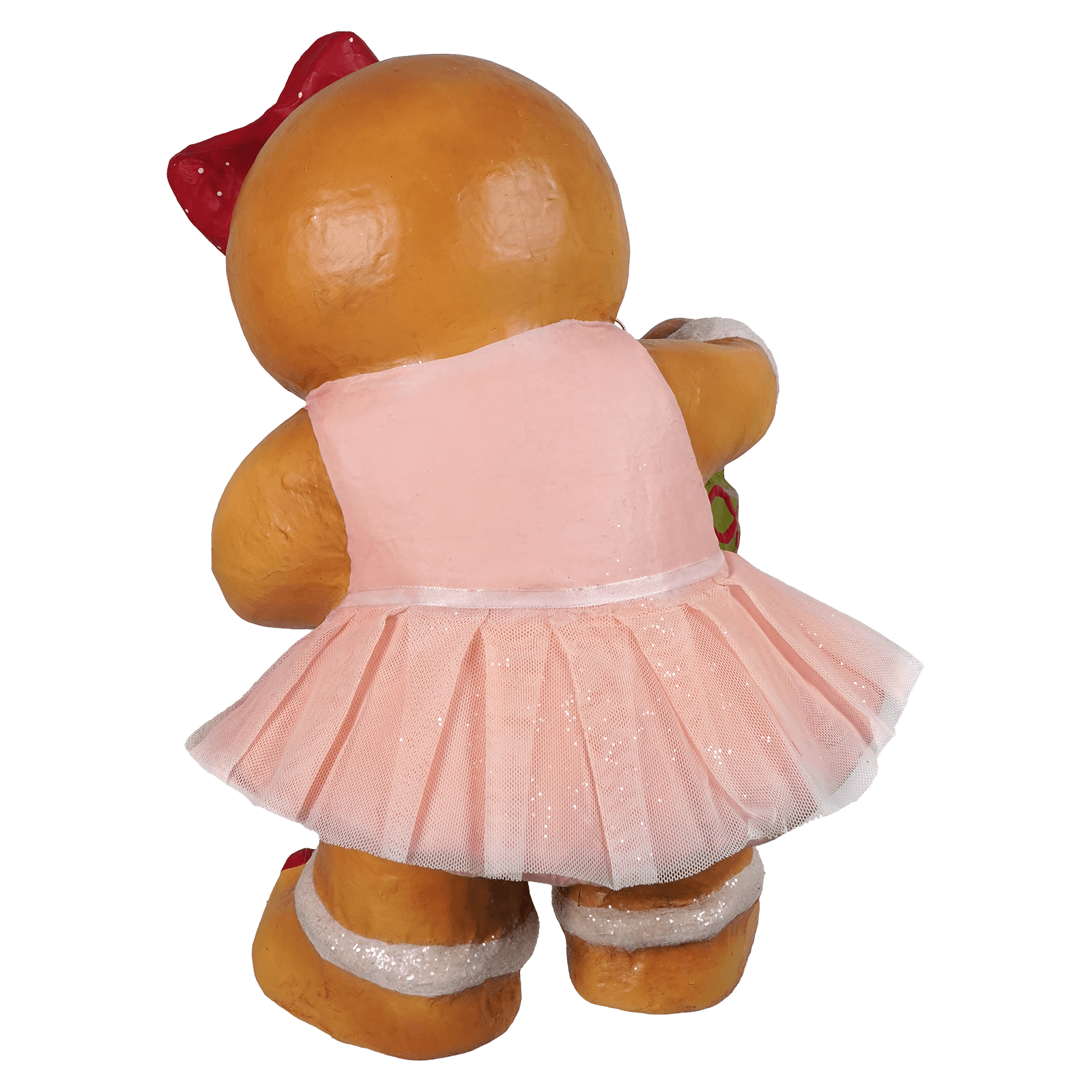Gingerbread joy gingerbread figure by bethany lowe designs featuring a glossy golden-brown girl in pink tutu and red bow