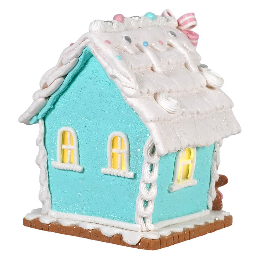 Gingerbread Woman Teal Lighted Gingerbread House - Christmas