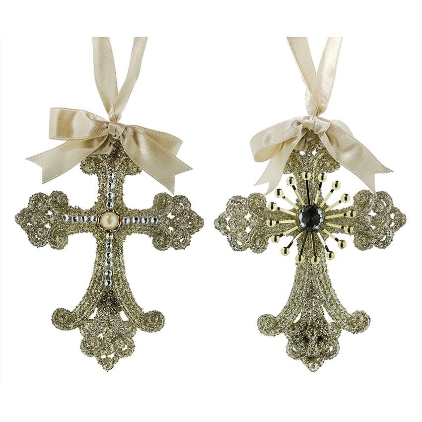 Glamorous Glittered Cross Ornaments Set/2