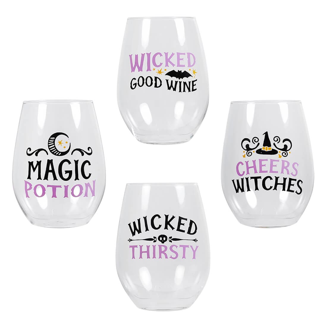 Glass 18oz Witchy Stemless Wine Glasses Set/4