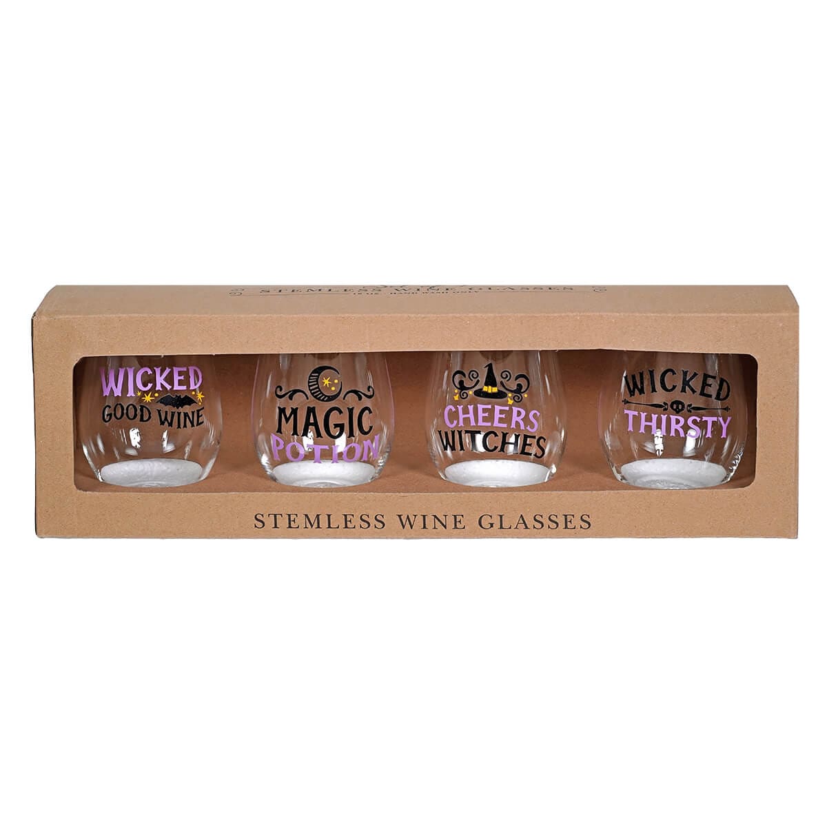 Glass 18oz Witchy Stemless Wine Glasses Set/4