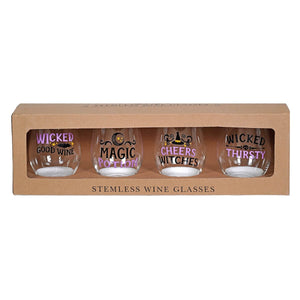 Glass 18oz Witchy Stemless Wine Glasses Set/4